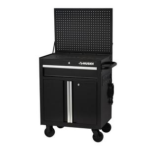 27 in. W 19 in. D 1-Drawer 2-Door Project Center with Flip-Up Pegboard in Black