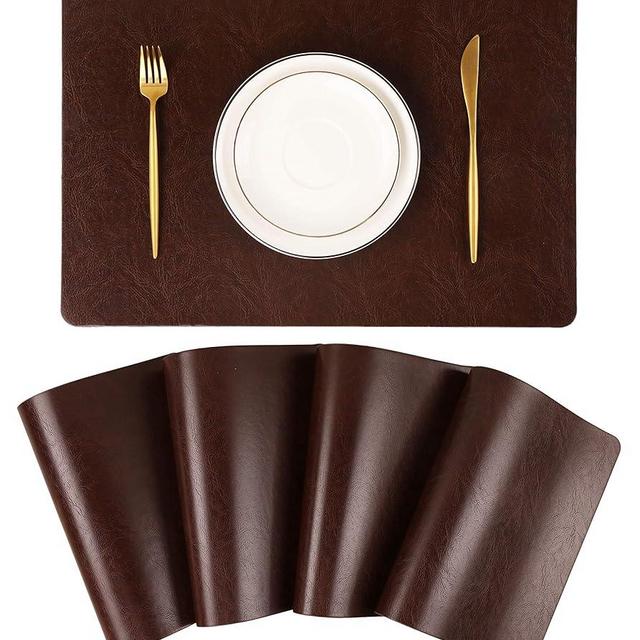 Faux Leather Placemats, Set of 4 PU Table Mats, Easy to Clean, Heat & Stain Resistant for Office Conference Table,Dinging Home Decor F Dark Brown