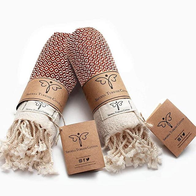 Smyrna Original Turkish Hand Towels | 100% Cotton, Prewashed, 16 x 40 Inches | Decorative Bathroom Peshtemal Towel for Hand, Face, Hair, Gym, Yoga, Tea, Dishcloth, Kitchen and Bath (Orange)