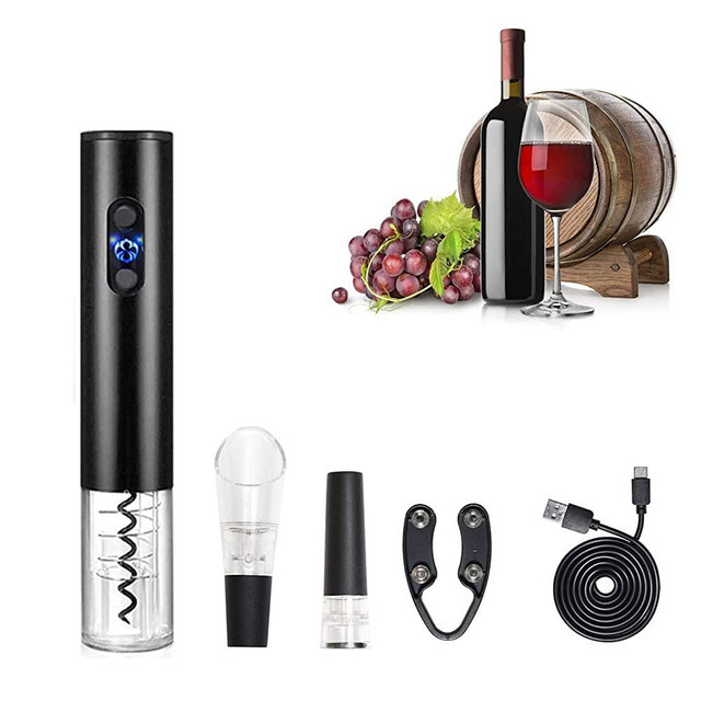 Hotool Electric Wine Opener with Foil Cutter, Wine Pourer, Vacuum Stopper, Dock, USB C Charging Cable, Perfect Wine Gifts Set (Black)
