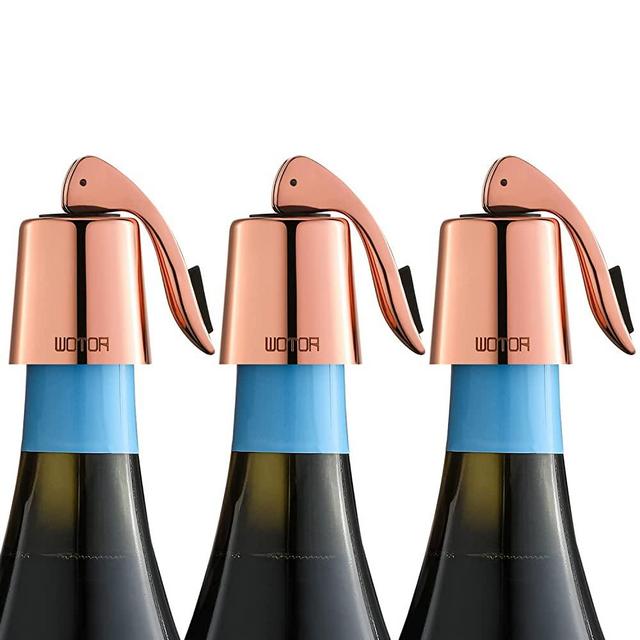 WOTOR Wine Stoppers Stainless Steel Wine Bottle stopper Plug with Silicone Reusable Wine Saver Leak proof Keep Fresh Tripe Color 3 pack