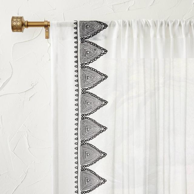 1pc 54"x83" Light Filtering Diamond Border Curtain Panel White - Opalhouse™ designed with Jungalow™