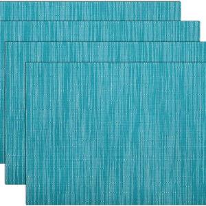 SHACOS Woven Vinyl Placemats Set of 4 Non Slip Heat Resistant Place Mats Durable PVC Stain Resistant Wipe Clean Indoor Outdoor Table Mats (4, Teal Blue)