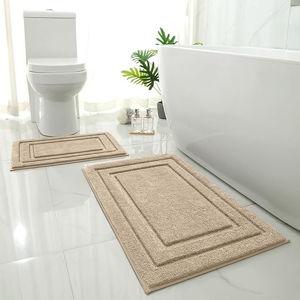 HOMEIDEAS Bathroom Rugs Sets 2 Piece, Super Soft and Absorbent Non Slip Microfiber Machine Washable Bath Mat Set (20" x 32" + 16" x 24", Khaki)