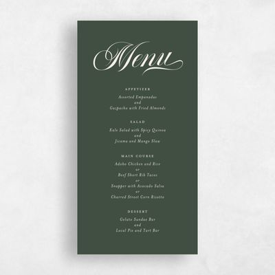 Evergreen Wedding Menu - Marquis