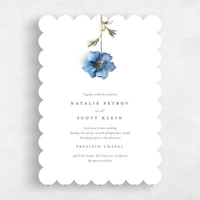 Blue Scalloped Wedding Invitation - Spiga Portrait