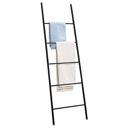 mDesign Metal Free Standing Bath Towel Ladder Storage Organization, Rack for Bathroom, Bedroom, Laundry Room - Matte Black
