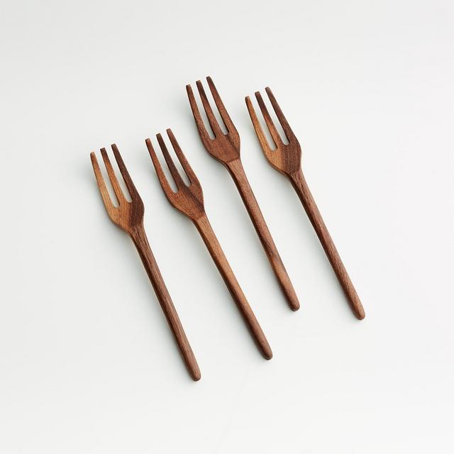 Walnut Appetizer Forks, Set of 4