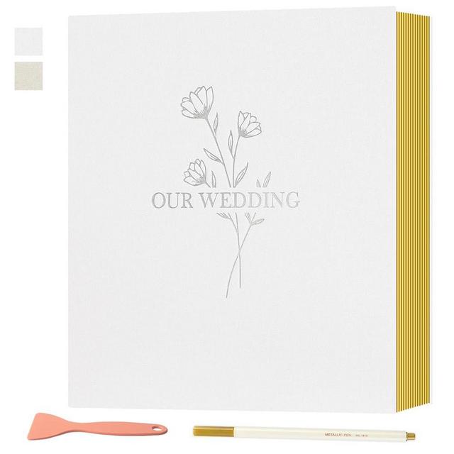 Lanpn Wedding Self Adhesive Photo Album Scrapbook 80 Pages, Linen Photos Albums DIY Sticky Magnetic Pages holds 4x6 5x7 A4 A5 Picture for Wedding (Large, 40 sheets, White)