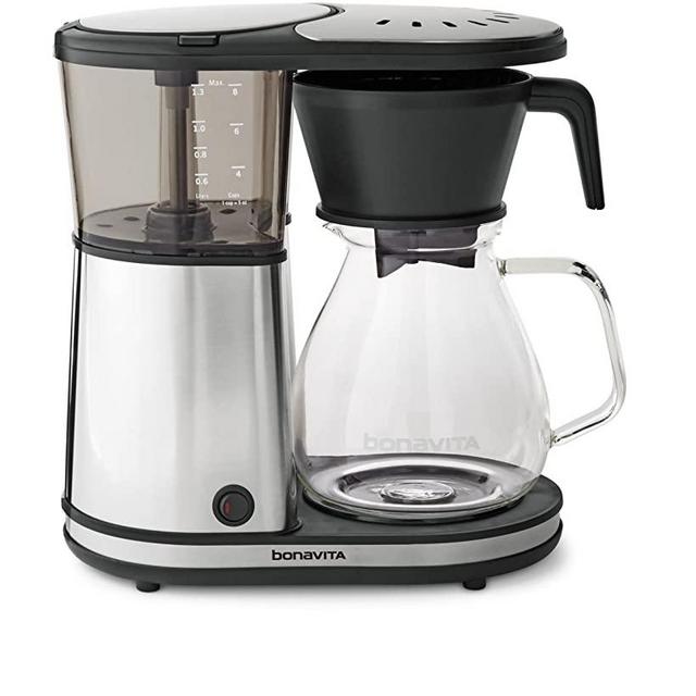 Bonavita BV1901GW 8-Cup One-Touch Coffee Maker Featuring Glass Carafe and Warming Plate, 12.6 x 6.8 x 12.2 inches, chrome