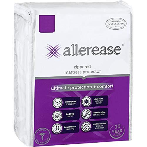 AllerEase Ultimate Protection and Comfort Waterproof, Bed Bug, Antimicrobial Zippered Mattress Protector - Prevent Collection of Dust Mites and Other Allergens, Vinyl Free, Hypoallergenic, King Sized