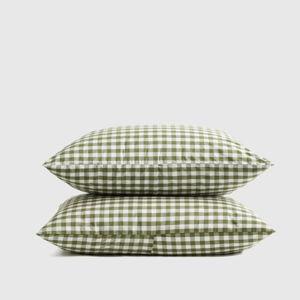 Classic Organic Percale Gingham Sham Set in Olive