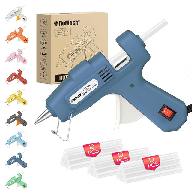 ROMECH 20W Mini Hot Glue Gun with 30 Glue Sticks Set, Fast Preheating Hot Glue Gun Kit Heavy Duty Gluegun for Craft, DIY, Repairs (Blue)