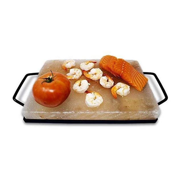 Himalayan Pink Salt Block & Metal Tray Set 12” x 8” x 1.5” for Cooking, Grilling, Cutting, and Serving with Himalayan Cooking Accessories