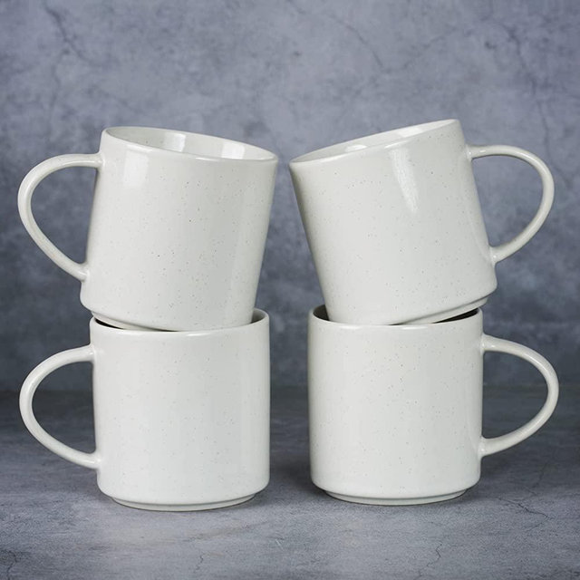 famiware 4 Pieces Coffee Mug, 12 oz Catering Mugs with Handle for Coffee, Tea, Cocoa, Milk, White