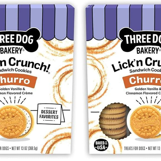Three Dog Bakery Churro Lick'n Crunch Vanilla & Cinnamon Crunchy Dog Treats, 13-oz Box (Pack of 2)