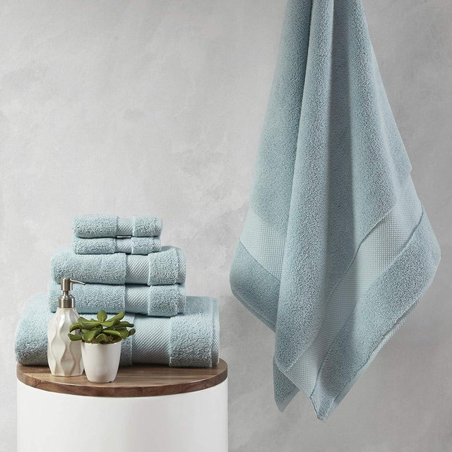 Madison Park Signature Splendor Luxury 100% Cotton Bathroom Towel Set - Soft, Plush 1000 GSM Heavyweight Hotel Quality, Zero Twist, Highly Absorbent, Quick Dry, Multi Sizes, Blue 6 Piece
