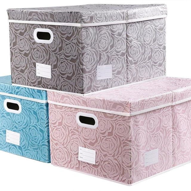 PRANDOM Jumbo Collapsible Storage Cubes with Lids Fabric Decorative Storage Bins Boxes Organizer Baskets with Cover Handles for Bedroom Closet Living Room 23.2x15.7x11.8 Inch 3 Pack