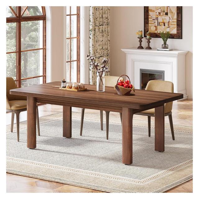 Lantine Farmhouse Wood Dining Table for 4-6 People, 63” Large Rectangle Kitchen Table, with Solid Wood Legs for Dining Room,Brown