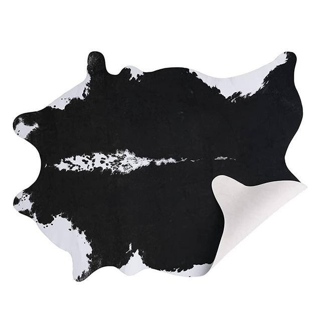 AROGAN Premium Faux Cowhide Rug 4.6 x 5.2 Feet, Durable and Large Size Cow Print Rugs, Suitable for Bedroom Living Room Western Decor, Faux Fur Animal Cow Hide Carpet, Black