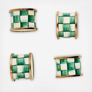 Emerald Check Stainless Steel Napkin Ring, Set of 4
