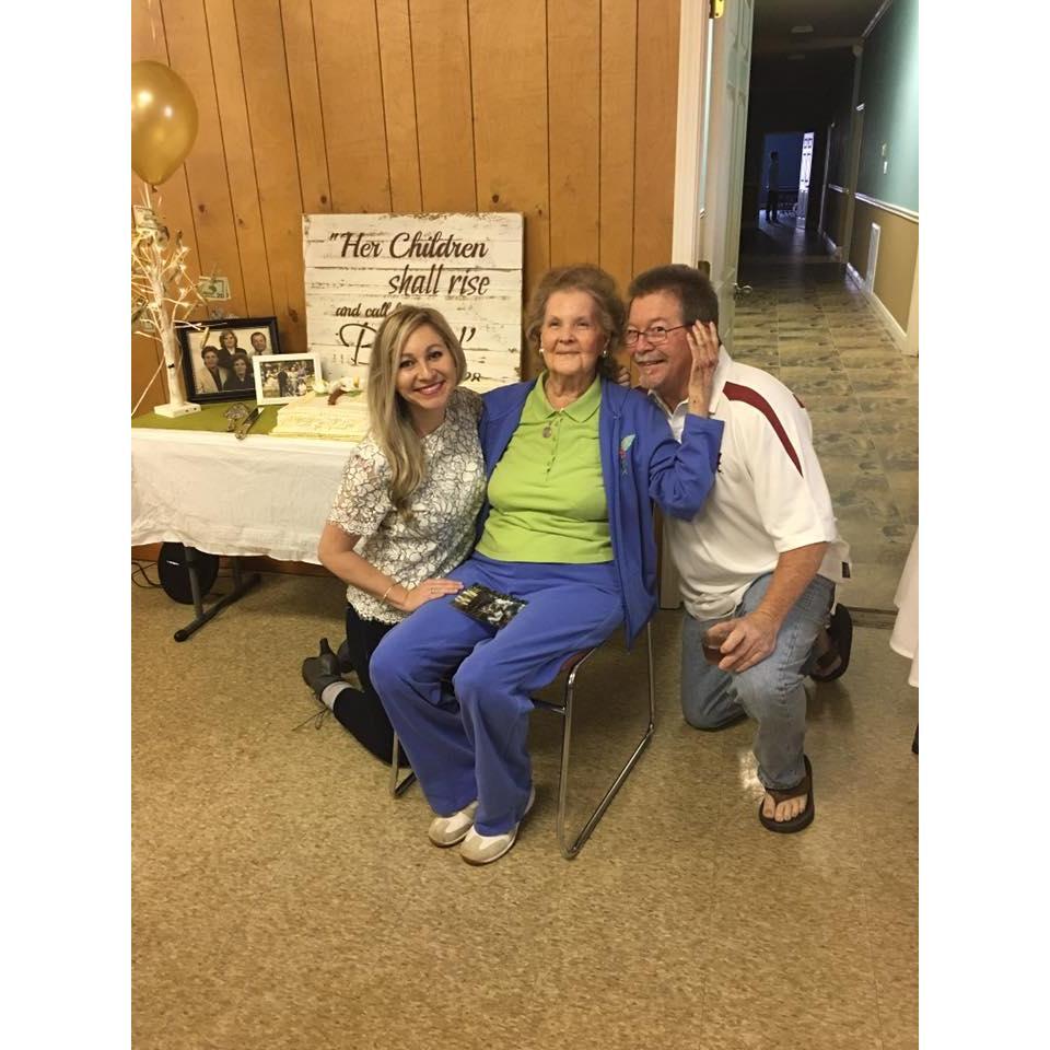 Brit and her father, Scott Rhinehart with her Nana for Nana's 90th birthday party!