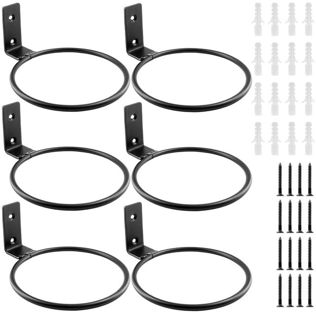 Jiozermi 6 Pack 6 inch Flower Pot Holder Ring, Flower Pot Holder Ring Wall Mounted Set Wall Mounted Metal Planter Hanger Matte Black Hanging Plant Holder