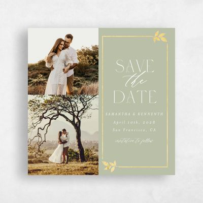 Olive Sage, Green Wedding Save the Date - Dakota Photo Foil