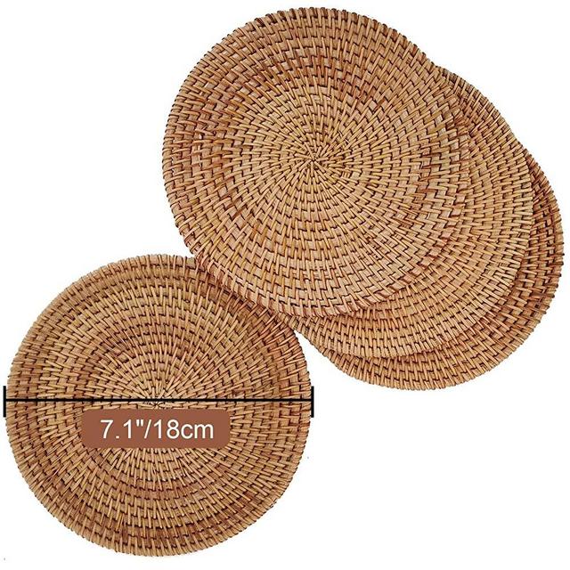 PerfiCap Handmade rattan placemats Kitchen Placemats Woven Placemats Heat Resistant Mats Insulation Mats for Kitchen Dining Table（Set of 4 ） (18cm/7.1 inches)