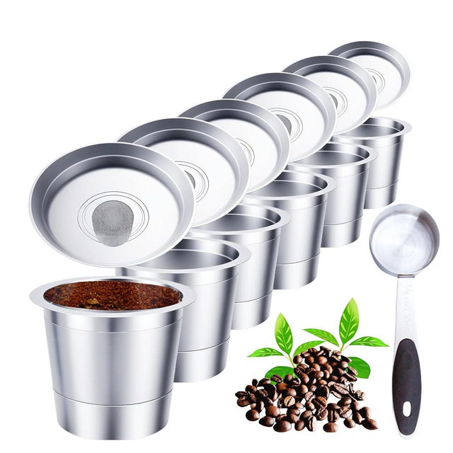 JavaNest 6 Pack Reusable K Cups for Keurig, Stainless Steel Reusable K Pods Coffee Filter, Refillable K Cups Compatible with Keurig 1.0 (6 Pack for Keurig 1.0(with Spoon))