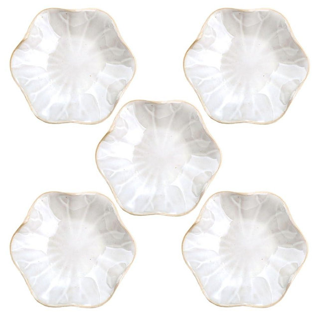 VanEnjoy White Flower Plates Ceramic Floral Dishes Small Dipping Sauce Cups Soy Sauce Dish Prep Bowls - Set of 5