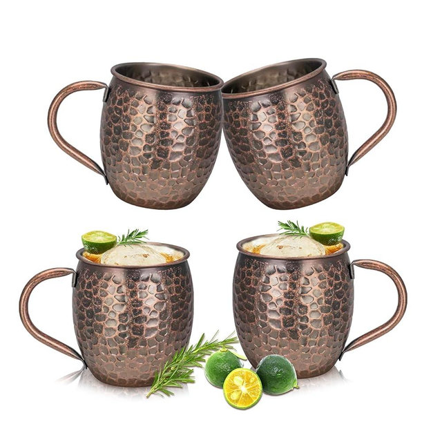UNISWEET Moscow Mule Mugs Set of 4,Electroplated Stone-Pattern Copper Mug,304 Stainless Steel Lining,Perfect For Wine, Beer, Cold Drink, Bar, Party, Gifts (Vintage Copper)