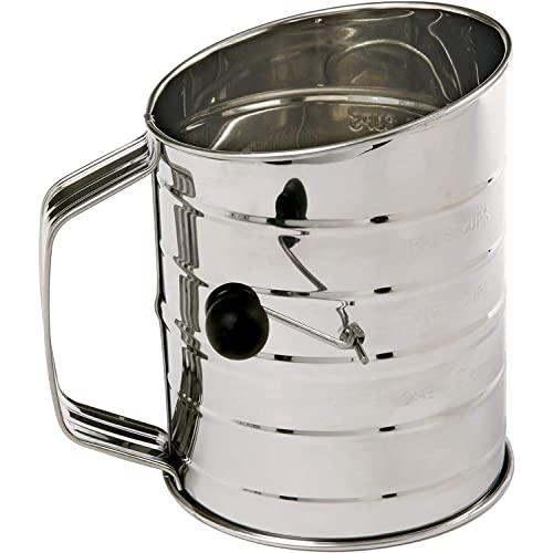 Norpro 3-Cup Stainless Steel Rotary Hand Crank Flour Sifter with 2 Wire Agitator