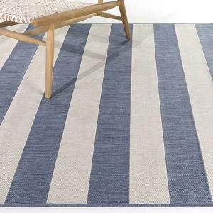 allen + roth Aleah 5 x 7 (ft) Flatweave Polypropylene Blue Rectangular Outdoor Stripe Farmhouse/Cottage Area rug