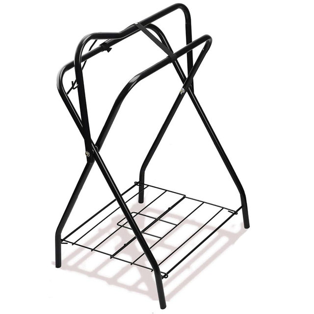 HDYEGY Saddle Rack Portable Folding Horse Saddle Stand for English and Western Saddles,28" L x 19" W x 37.5" H,Black