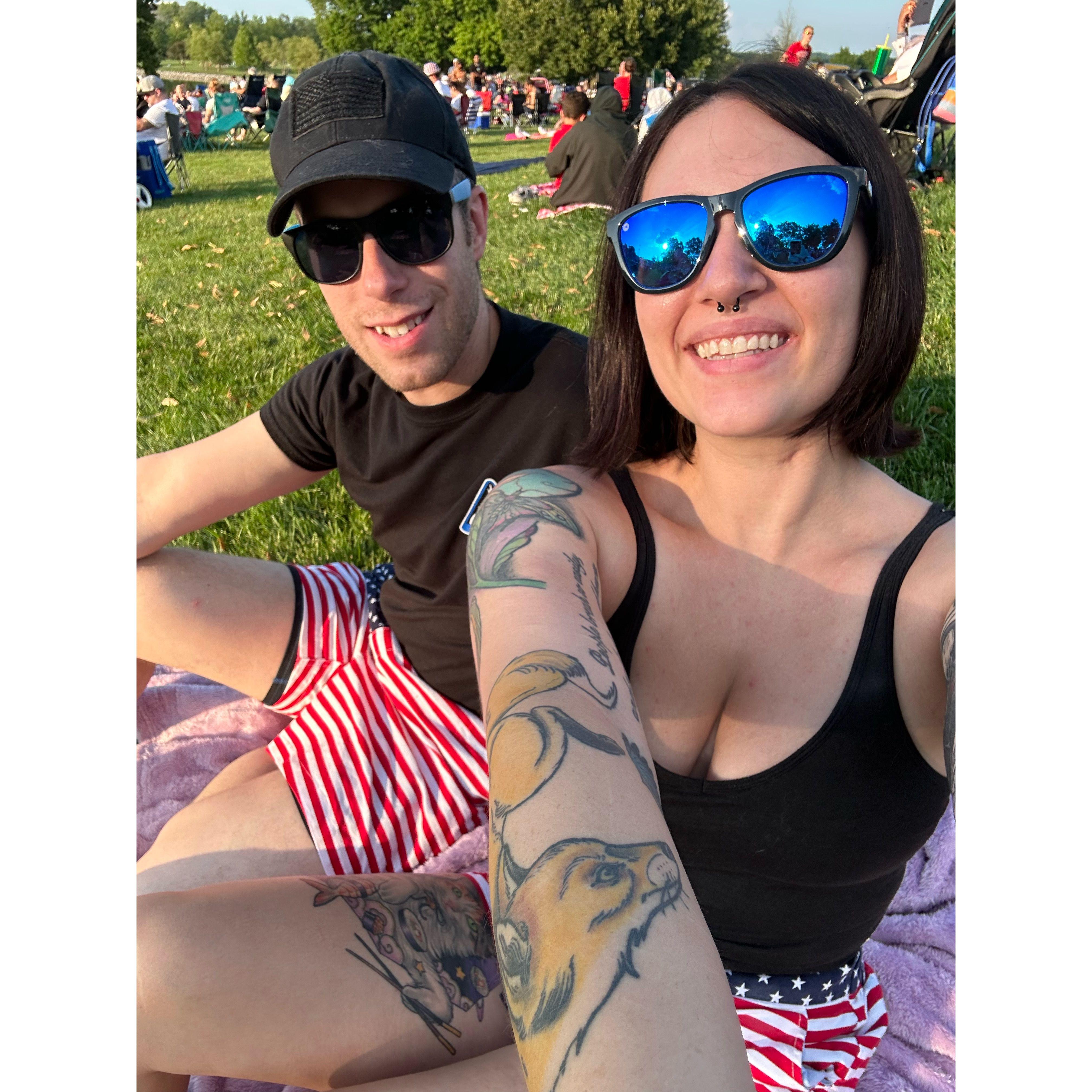 Our first 4th of July, and the first appearance of the matching shorts...
