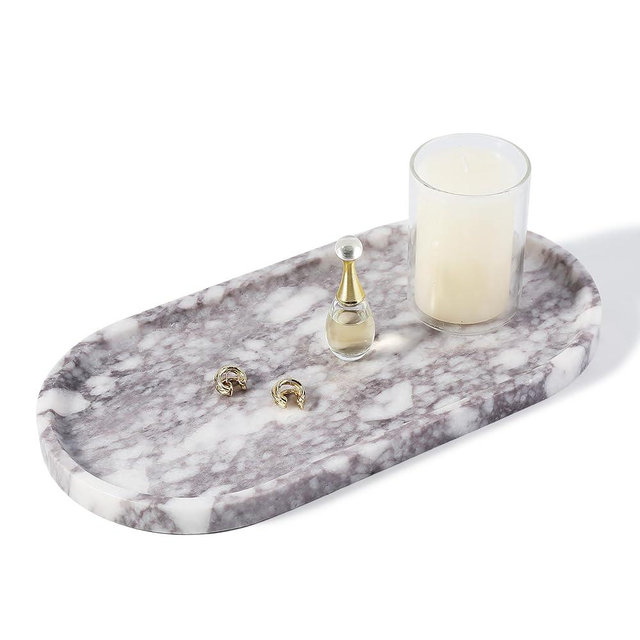 Koville Real Luxurious Marble Vanity Tray, 12"x6" Calacatta Viola Marble Catchall Tray for Bathroom, Natural Stone Perfume Trays Jewelry Dish for Dresser, Genuine Stone Storage Tray for Home Decor