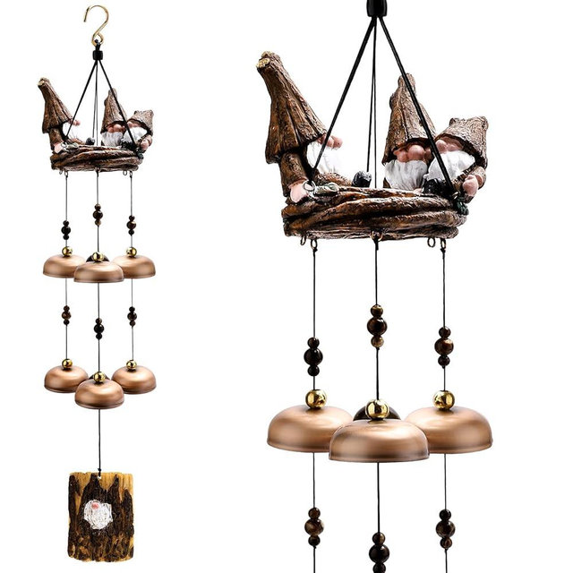 Gnome Wind Chimes for Outside With 6 Larger Bells - Gift for Mom, Dad, Daughter, Women - Outdoor Decor for Patio, Porch, Garden, Backyard