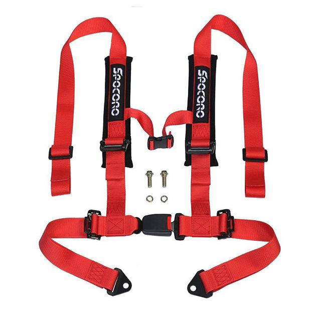 Spocoro RH-0204RD-BK-1 2 inch 4 Point Racing Safety Harness with Ultra Soft Heavy Duty Shoulder Pads, Buckle,Red(Pack of 1)