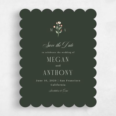 Green Scalloped Wedding Save the Date - Feuille Portrait
