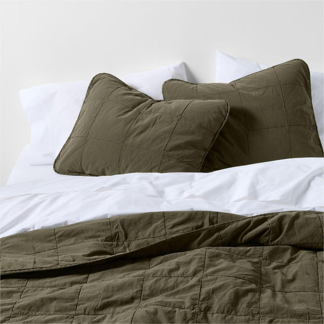 Sunwashed Organic Cotton Burnt Green King Box Quilt