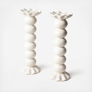 Signature Large Knobbed Candle Holder with Ruffle, Set of 2