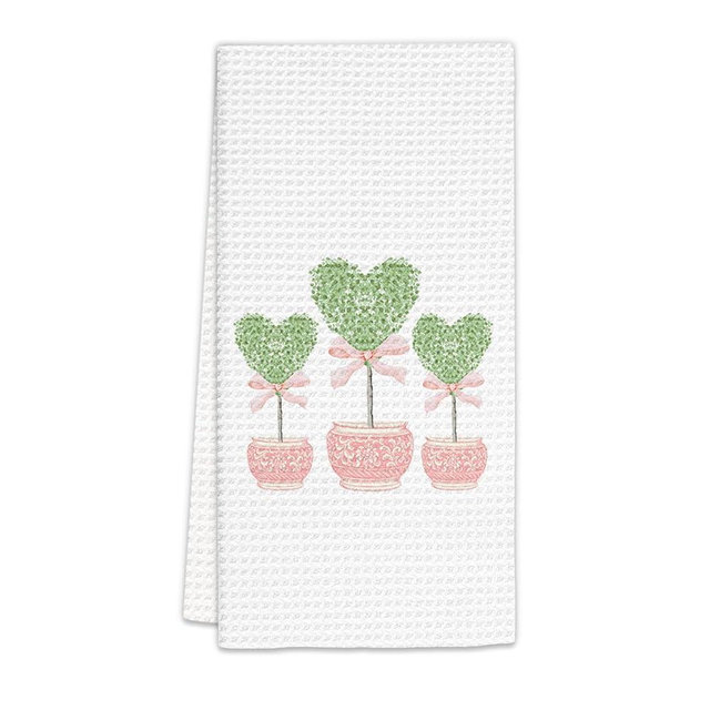 FIicy Pink Chinoiserie Heart Topiary Kitchen Towels, Grandmillennial Valentines Dish Towels, Pink Chinoiserie Decorative Hand Towels for Women, Grandmillennial Kitchen Bathroom Decor(16x24 Inch)