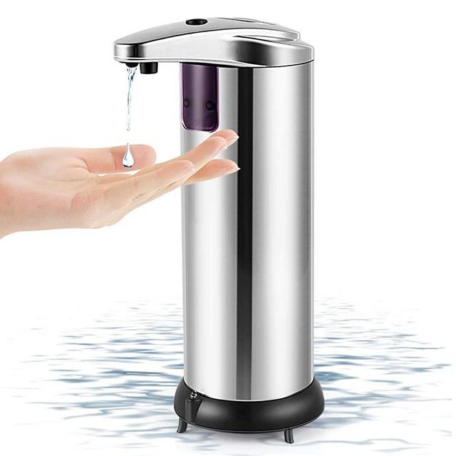 MiKoSoRu Soap Dispenser, Touchless Automatic Soap Dispenser, Infrared Motion Sensor Stainless Steel Hands Free Soap Dispenser with Waterproof Base, Suitable for Bathroom Kitchen Restaurant