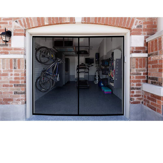 Garage Screen Doors for 1 Car Garage - 9x7Ft Magnetic Closure Heavy Duty Weighted Bottom Screen Self Sealing Fiberglass Mesh Anti Annoying Animals Retractable Net - Easy Install & Pass-Through(Black)