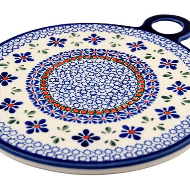 Polish Pottery Round Cutting Board 9 Inch Diameter from Zaklady Boleslawiec Poland