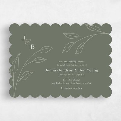 Green Scalloped Wedding Invitation - Cassis Landscape