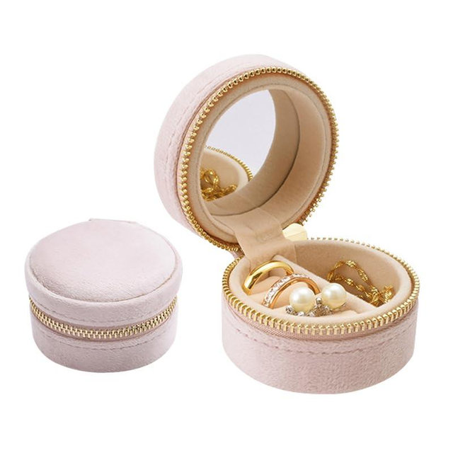 RSNREP Travel Ring Box with Mirror, Velvet Lined Jewelry Organizer for Women - Mini Portable Case for Engagement, Wedding Band, Earrings,Necklaces | Bridesmaid Proposal Gift (Pink)
