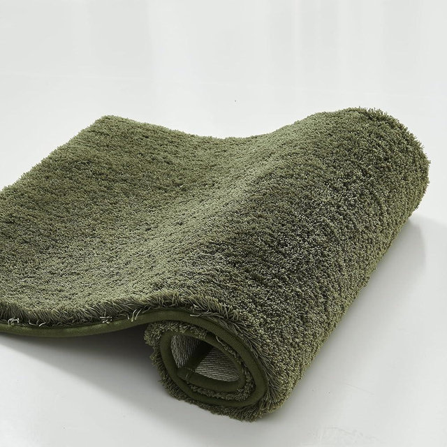 CozeCube Upgraded Shaggy Bath mat for Bathroom Non Slip 16" X 24", Super Soft Quick Dry Bath Rugs, Fluffy Plush Bathroom Rugs Machine Washable, Olive Green