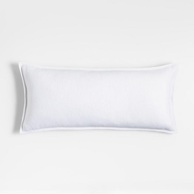 White 36"x16" Laundered Linen Pillow with Feather-Down Insert